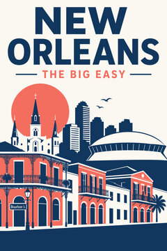 New Orleans Travel Poster: French Quarter and Superdome Skyline