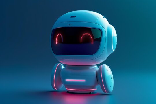 Cute ai robot showing friendly expression with glowing pink leds