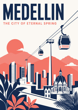 Medellin Cityscape Travel Poster - The City of Eternal Spring