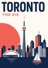 Fototapeta premium Toronto Skyline Travel Poster - The Six Cityscape Illustration