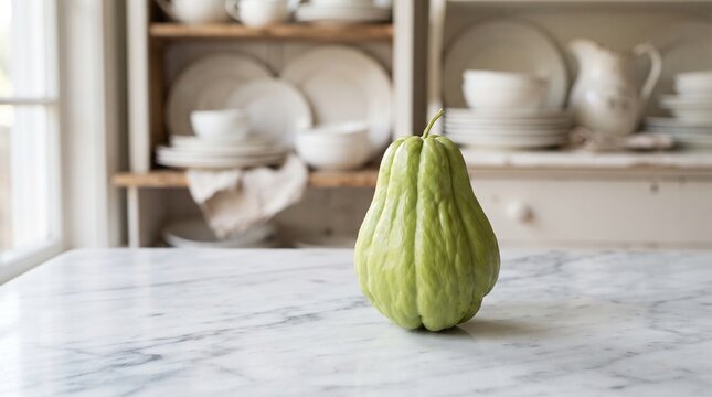 Green chayote on table, labu siam di meja