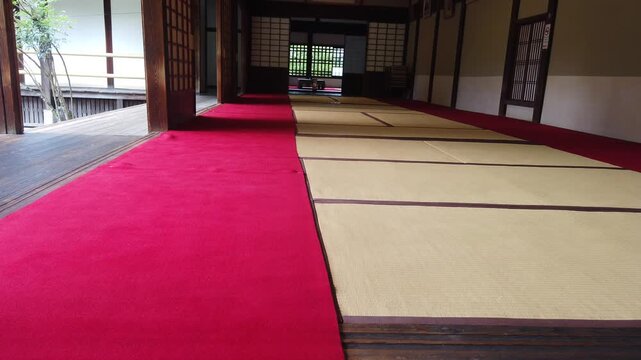 Low Angle Traditional Japanese House Interior Tatami Flooring Veranda Japan, House Background