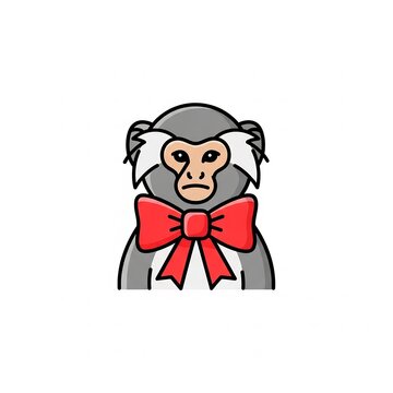 Monkey cartoon illustration wearing red bow tie