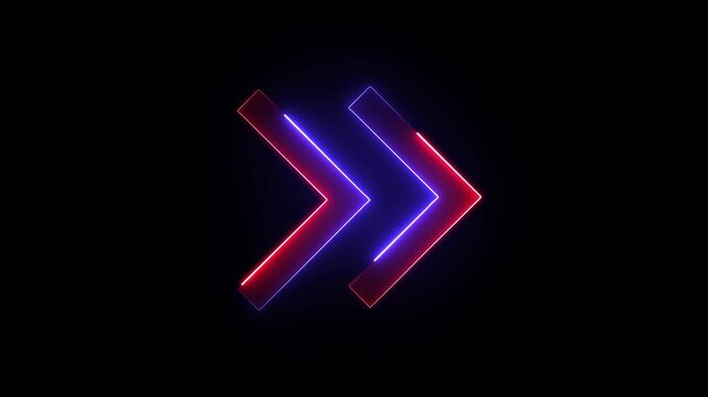 Neon coloring arrow icon animation.on black background