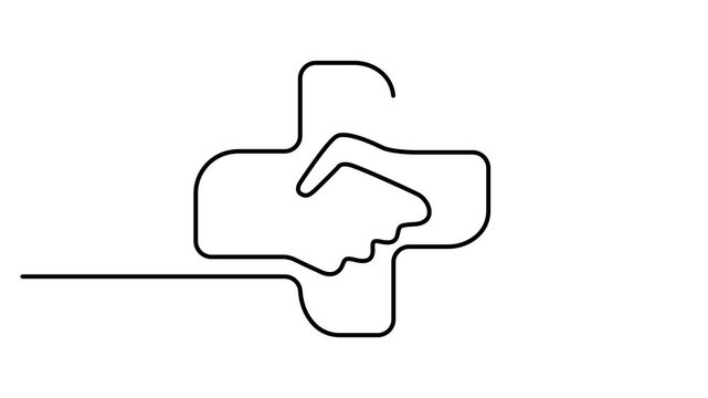 Isolated medical cross outline vector in continuous one line minimalist drawing for healthcare symbol animation video 4k. Full length single line animation
