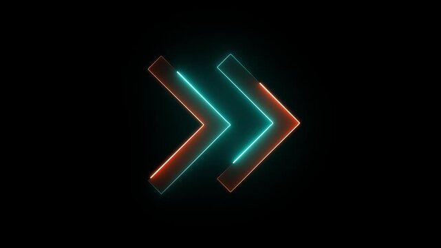 Neon coloring arrow icon animation.on black background