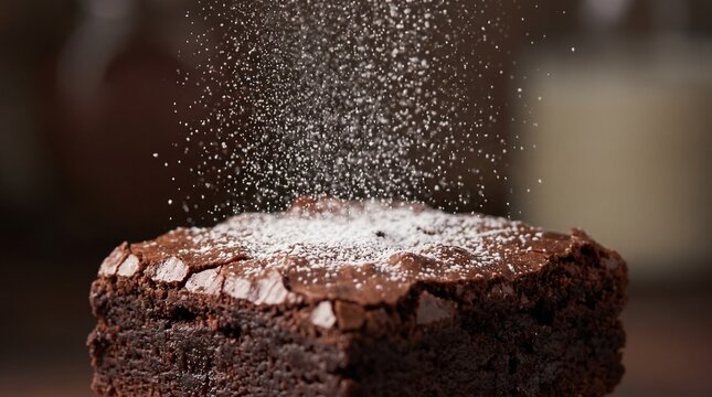 Delicious Chocolate Brownie Cake Being Dusted With Powdered Sugar