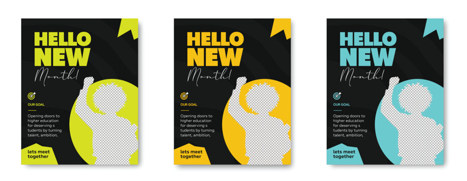 Modern New Month Announcement Poster Template with Inspiring Student Silhouette, Education Goals, Motivation and Creative Social Media Promotion Design