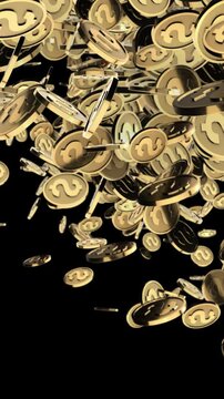A transparent transition wipe showing many U.S. dollar coins flying across the screen