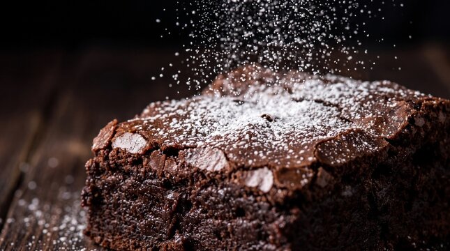 Decadent Chocolate Brownie Dusted With Sweet Powdered Sugar Surface