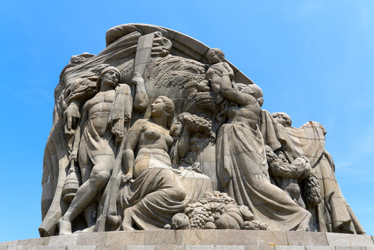 Close-up of world war I memorial named Monuments aux Morts at Charles de Gaulle town square on a summer day. Photo taken July 14th, 2026, Le Havre, Normandie, France.