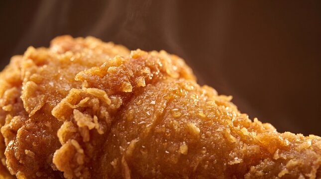 Freshly Cooked Hot Crispy Fried Chicken Leg With Steam Macro Detail