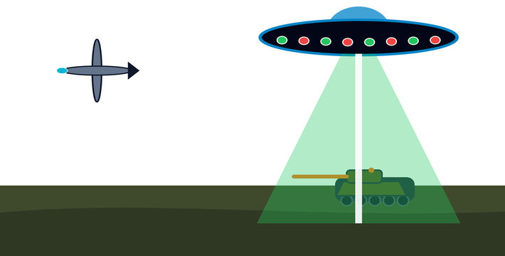 Alien UFO abduction of military tank with flying plane