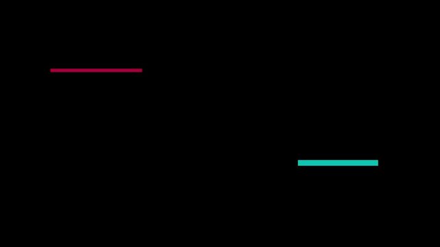 Minimalist abstract motion with red and teal horizontal lines on animation 4k black background, motion lines
