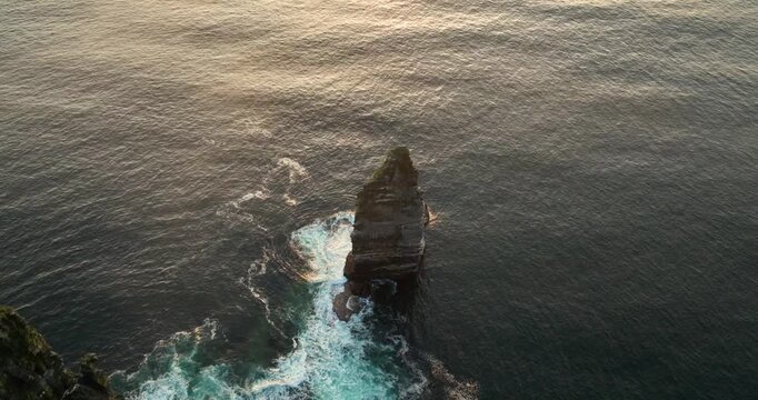 Aerial view of the Cliffs of Moher and Branaunmore sea stack in Ireland