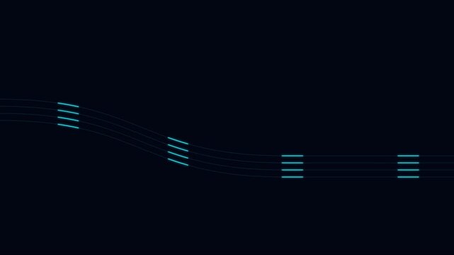 Minimalist abstract wave motion 4k background, with glowing teal, lines and data, flow animation