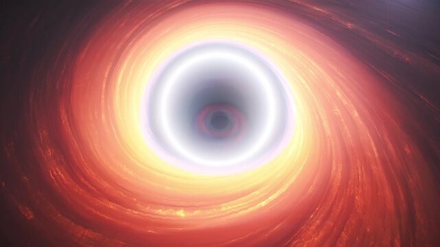 Zoom Out of Orange black hole accretion disk in deep space. 3d animation. galaxy space idea concept.