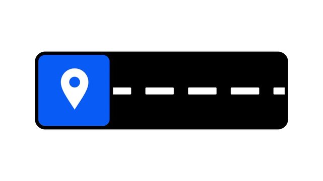Location pin marker resting on a dashed black road representing navigation and travel in a flat vector icon design style for modern presentations