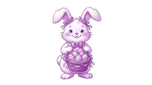 Cute cartoon bunny with colorful easter basket