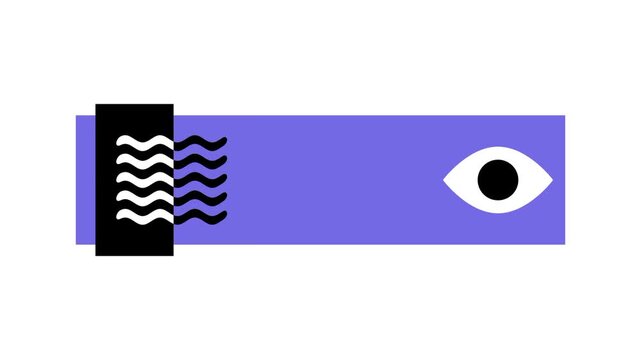 Fan or breeze icon paired with a small eye symbol displayed on a purple toggle background in flat vector icon design modern digital presentations