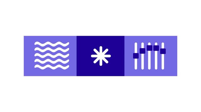 Row of three weather control icons showing wave snowflake and fan symbols together in a flat vector icon illustration set templates presentations