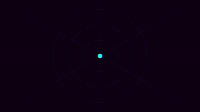 Minimalist digital radar interface with pulsing cyan point and concentric circles animation 4k background