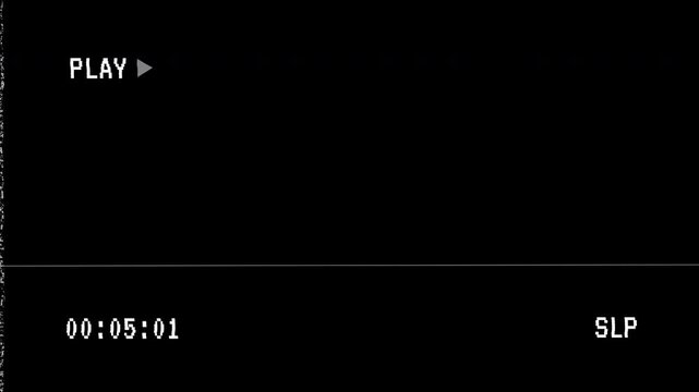 VHS defects, artefact and noise. VCR Play button interface overlay. 4K Vintage play vhs video effect with timestamp and static noise, for long play vhs text.