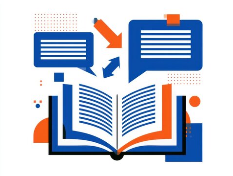 Educational book converting to digital notes with speech bubbles