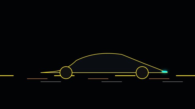 Minimalist neon car outline animation driving on road, abstract automotive motion for modern tech and transportation concepts 4k