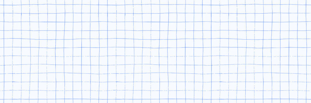 Doodle grid checkered seamless pattern. Hand drawn thin crayon planner page texture. Blue square mesh notebook background. Geometric plaid square background. Doodle note page texture.