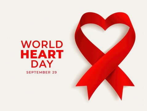World heart day red ribbon logo with date september 29