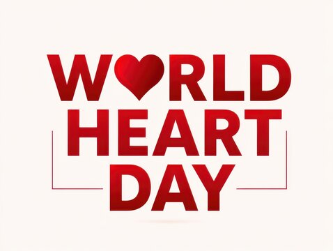 World heart day text with heart symbol in red