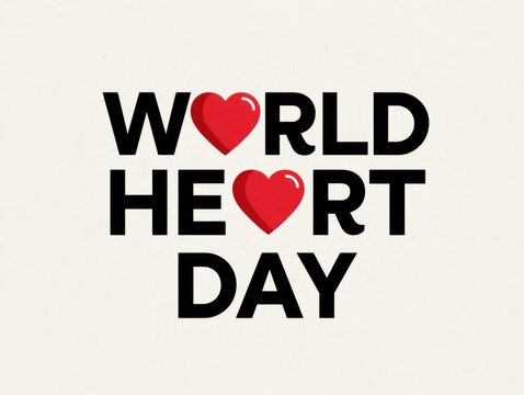 World heart day text with red heart icons