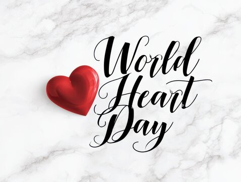 World heart day text with red heart illustration