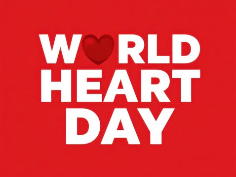 World heart day text with heart symbol on red background