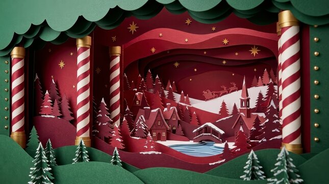 Christmas paper craft diorama with Santa sleigh