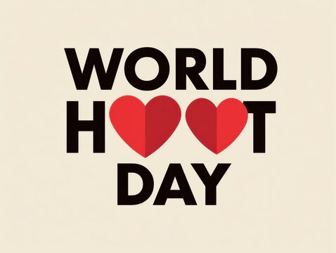 World heart day text with two red heart icons