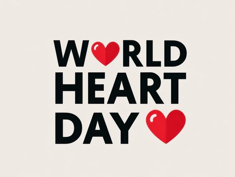 World heart day text with red heart symbols