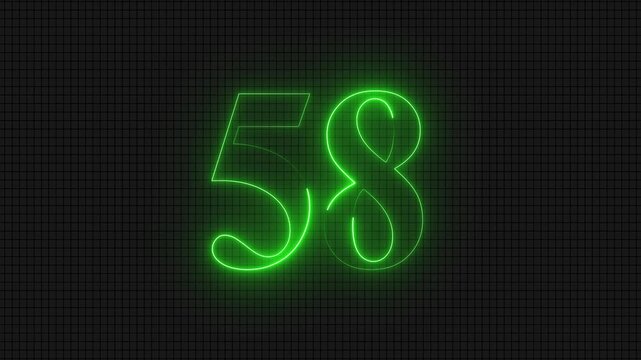 Glowing neon number 58 on dark grid background