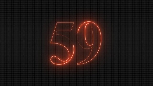 Glowing neon number fifty on dark grid background