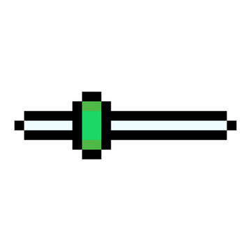 Slider bar volume control adjustment UI element pixel art style green black outline. Horizontal slider track green handle pixelated video game setting UI asset isolated white background