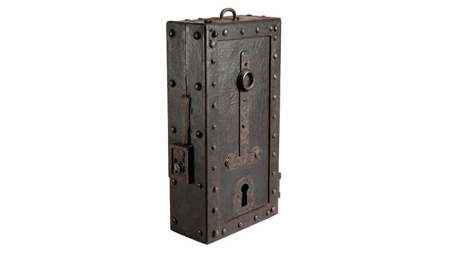 Heavy industrial steel metal hinge isolated on transparent background.