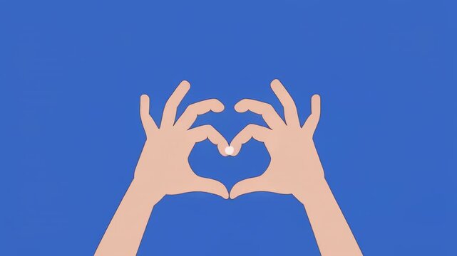 Hands forming heart shape in sequence against blue background with subtle cinematic movement