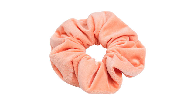 Pink fabric elastic hair scrunchie isolated on transparent background.