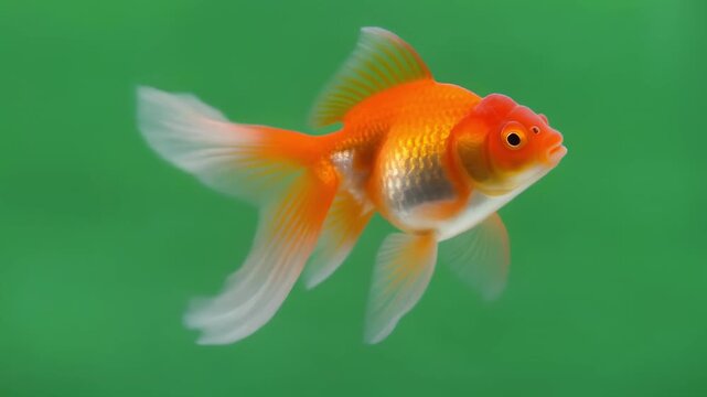 Goldfish swimming gracefully in clear green water with gentle tail movement
