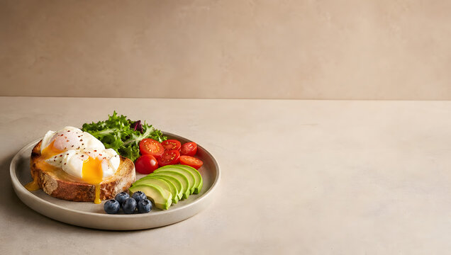 Fresh Salad with Colorful Fresh Vegetables and Poached egg on a Plate, Healthy Balanced Meal with Vibrant Ingredients for a Delicious Nutritious Diet