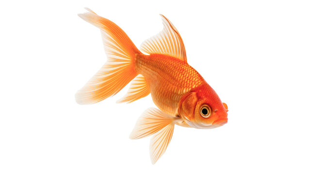 Little golden fish swimming isolated on transparent background.