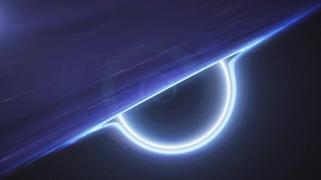 Galaxy Cosmic phenomenon, realistic black hole with bright blue accretion disk 3D animation. Space galaxy idea concept.