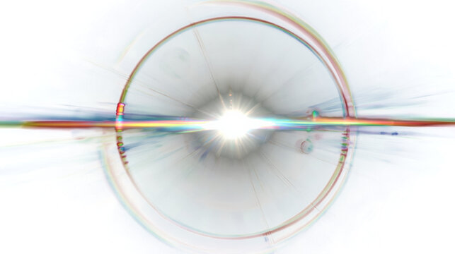 Circular optical lens flare with rainbow refraction and bright center