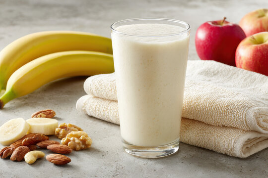 postworkout protein shake scene featuring clean background and ultrabright colors that inspire health